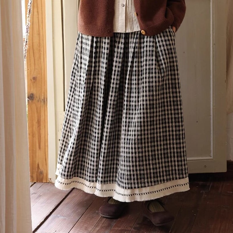 ギンガムチェック柄ロングスカート M2085