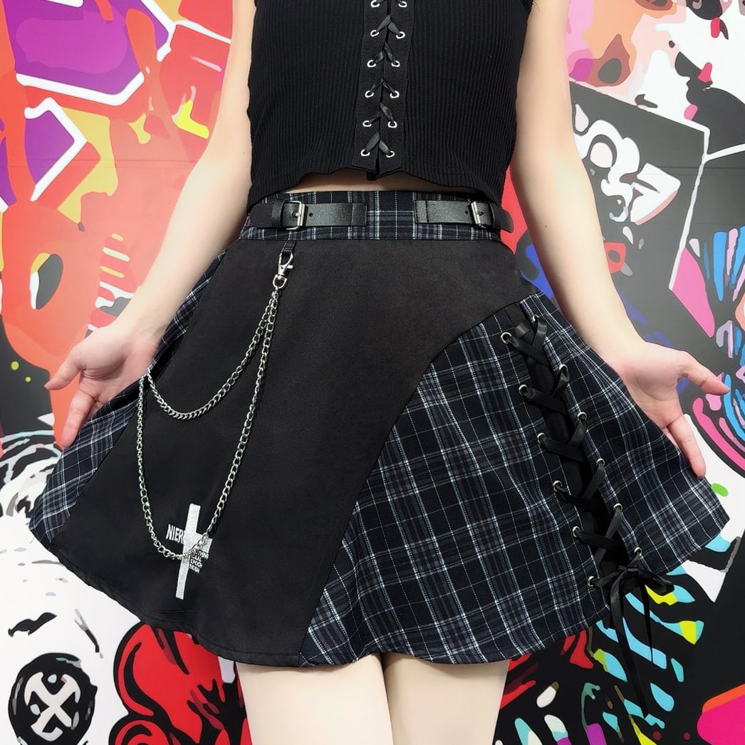 GOTHIC TARTAN CHECKインパン付きスカート【取り外し可能チェーン付き