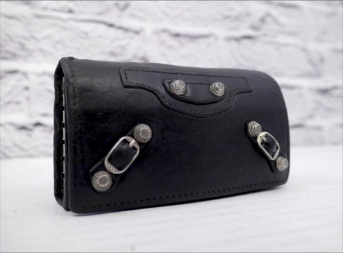 レア◆BALENCIAGA バレンシアガ GIANT CONTINENTAL ジャイアントコンチネンタル 6連 レザー キーケース 黒銀◆ 希少なジャイアントスタッズ