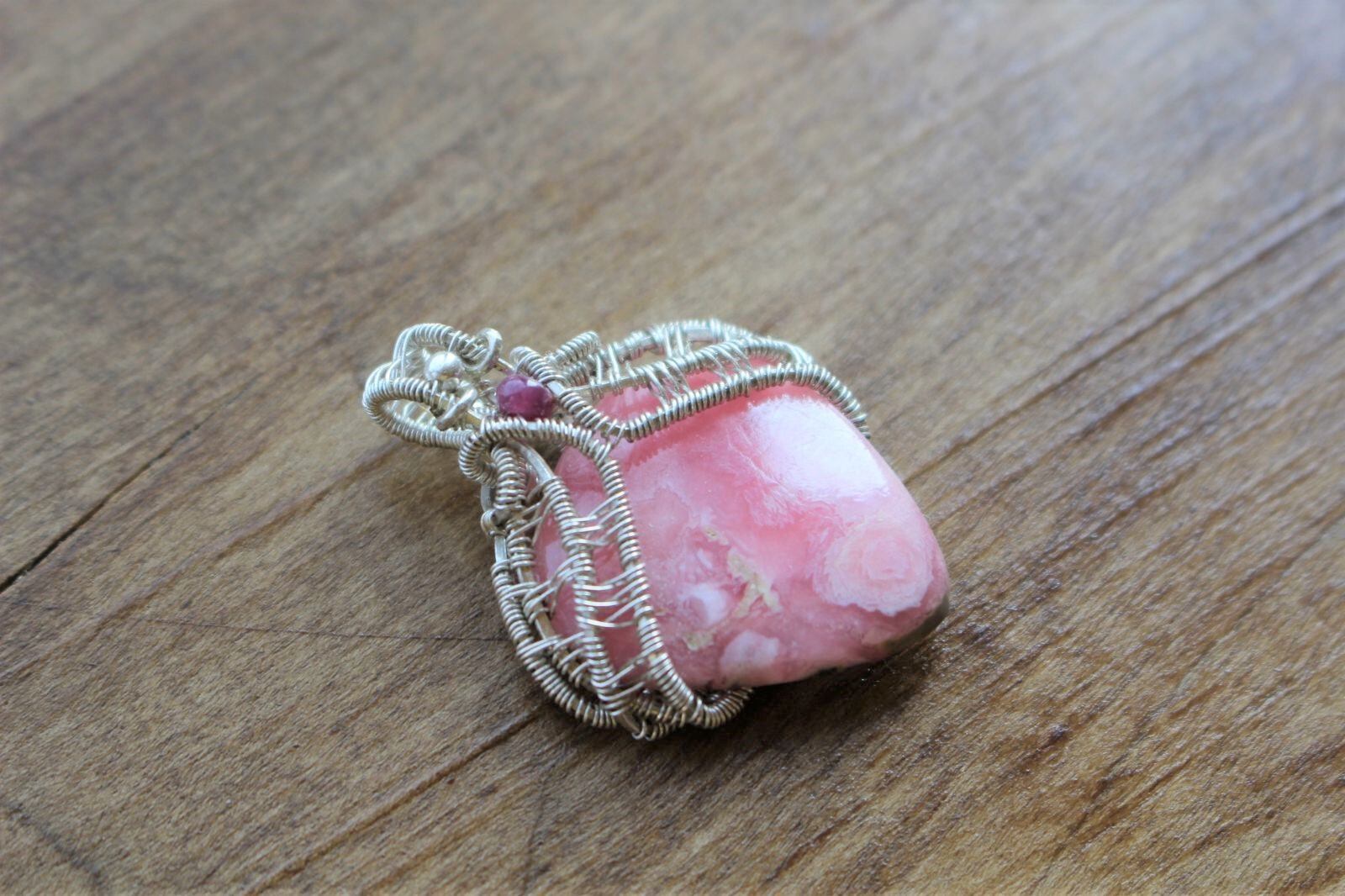 Rhodochrosite silver925 wirewrapping pendant