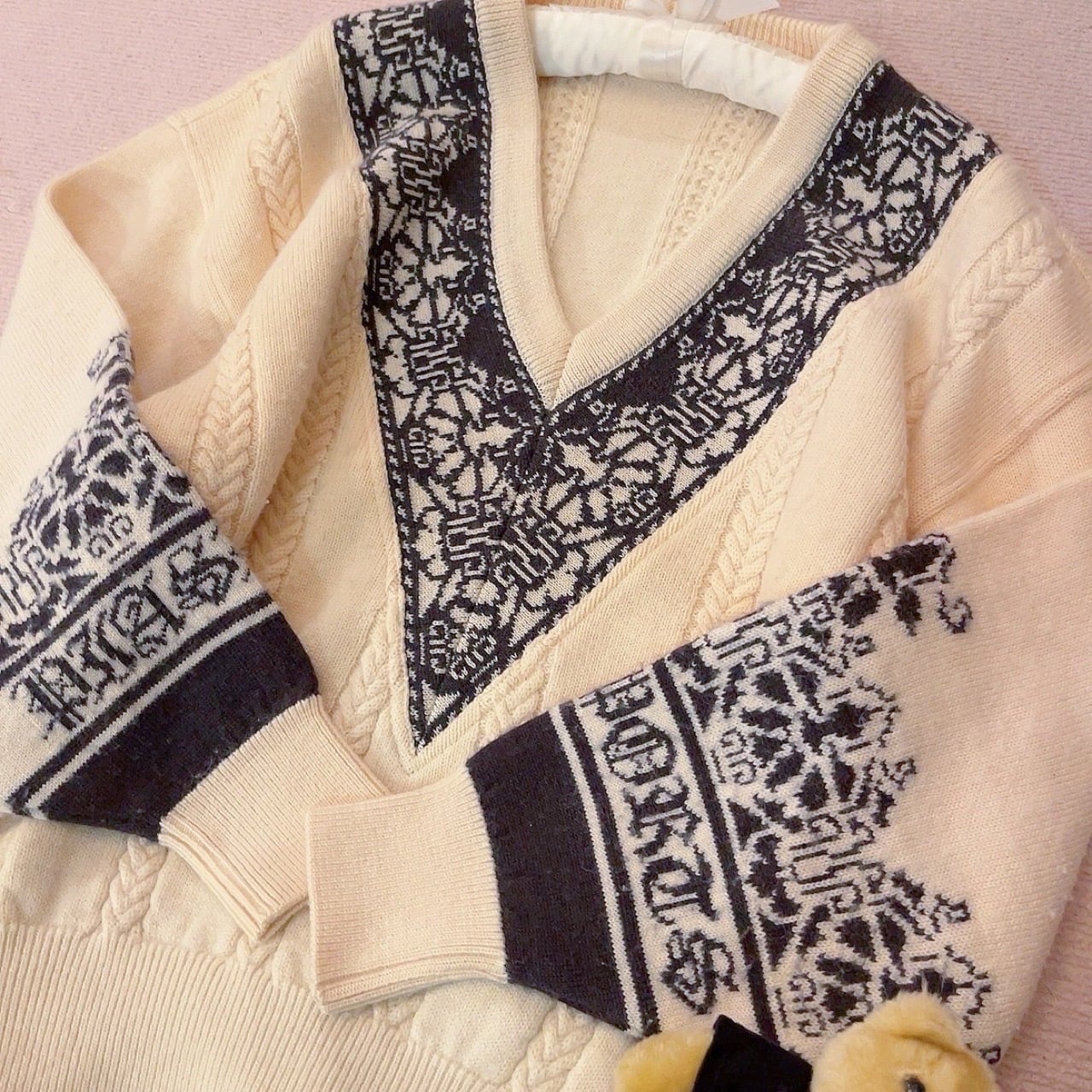 nordic cable v neck sweater