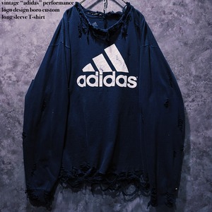 【doppio】vintage “adidas” performance logo design boro custom long sleeve T-shirt