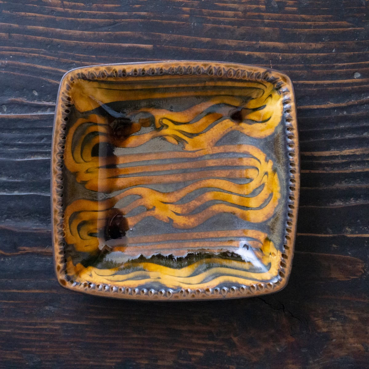 十場天伸/つくも窯　スリップウェア 楕円鉢 十場天伸/つくも窯 スリップウェア 楕円鉢