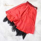 社交ダンス 衣装 スタンダード スカート レッスンウェア 女性用 レディース オールシーズン 赤 黒 SEKINE セキネ ブラック系 レッド系 レース 大人かわいい バイカラー 日本製 ファスナー ポリエステル 伸縮性 有り 7号 スカート丈 約79.5cm