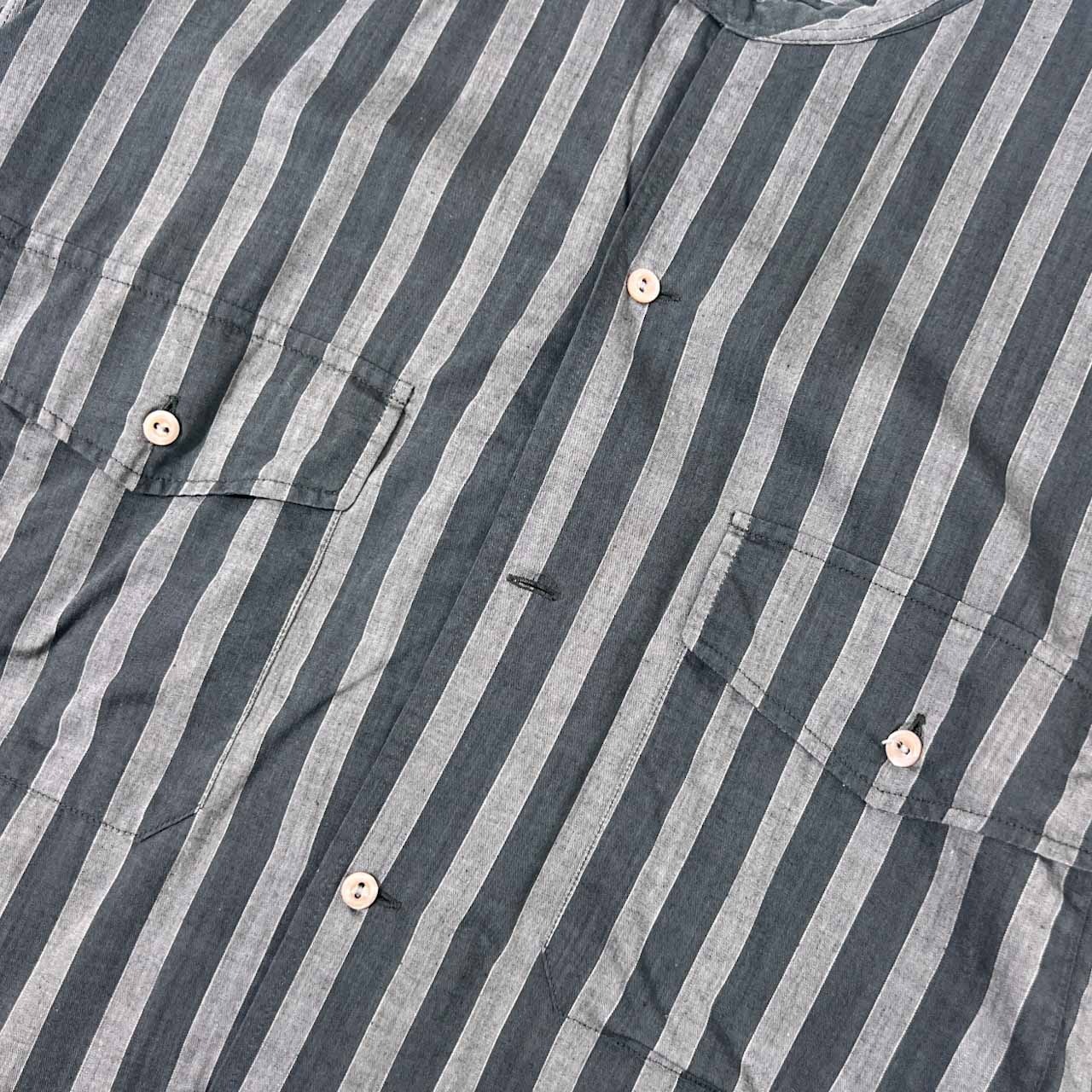 90s JUN MEN ジュンメン ストライプ バンドカラー 長袖シャツ M/グレー系 メンズ ビンテージ