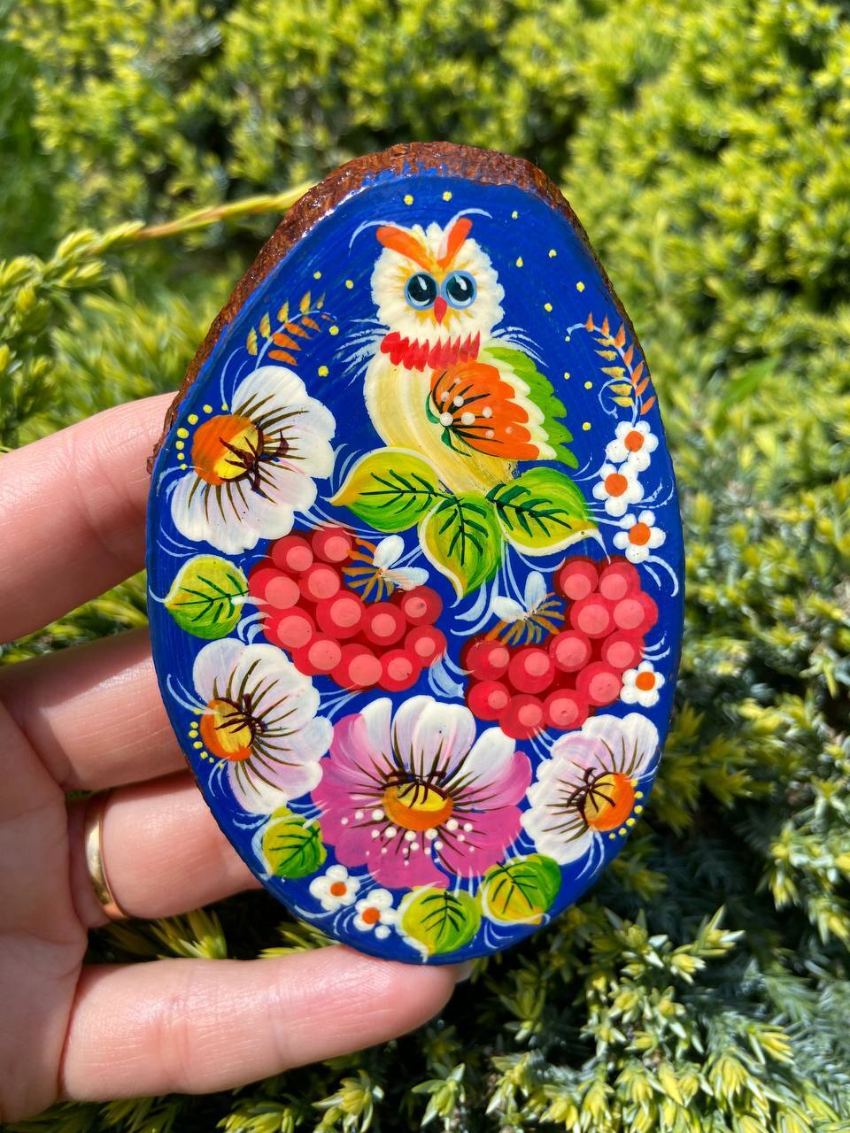 ペトリキフカ塗り 木製マグネット ふくろう（Khomenko製作