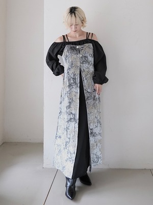 Velour Embroidery Layered Dress / BLUE GRAY