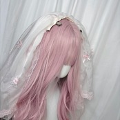 ♡【全2色】Cherry blossom ヴェール付き パールチェーン フリルリボンカチューシャ pink ♡