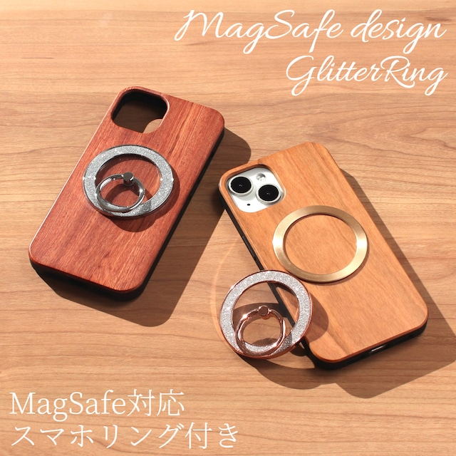 iphone ケース リング付き ウッド iphone17 iphone16 iphone15 iphone14 MagSafe マグセーフ対応 スマホリング きらきら ラメ アイフォン 17 16 15 14 13 12 SE 天然木 magsafe対応 マグセーフ スタンド 落下防止 17pro 16pro 13mini se3 マグネット メタリック 送料無料
