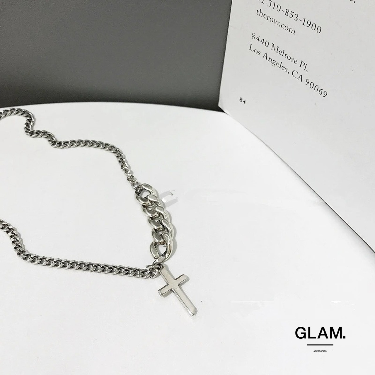 シンプル チェーンクロス ネックレス シルバー