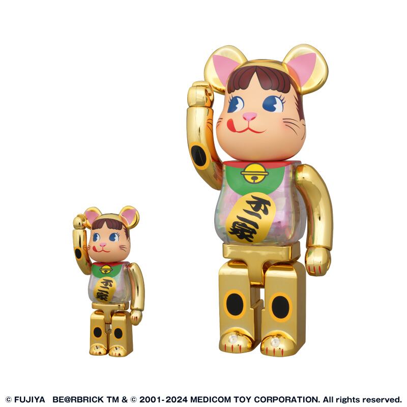 BE@RBRICK 招き猫 ペコちゃん 金メッキ 蓄光ミルキー入り 100% & 400  