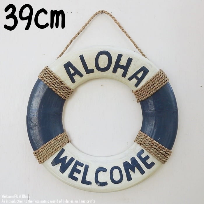 浮き輪のウェルカムボード 白青 ラウンド 円形 ウェルカム サインボード 壁掛飾り ハワイアン雑貨 バリ雑貨 アジアン雑貨 円型 丸型 ホワイト イエロー ナチュラル リゾート ボヘミアン エスニック アジアンインテリア バリ島