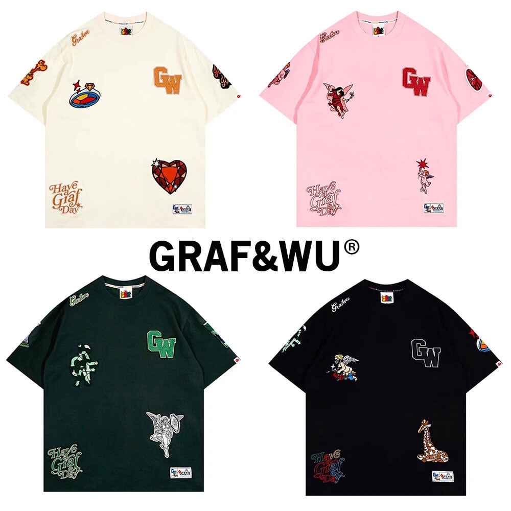 GRAF&WU グラフアンドウー ランダム刺繍ワッペン Tシャツ オーバー
