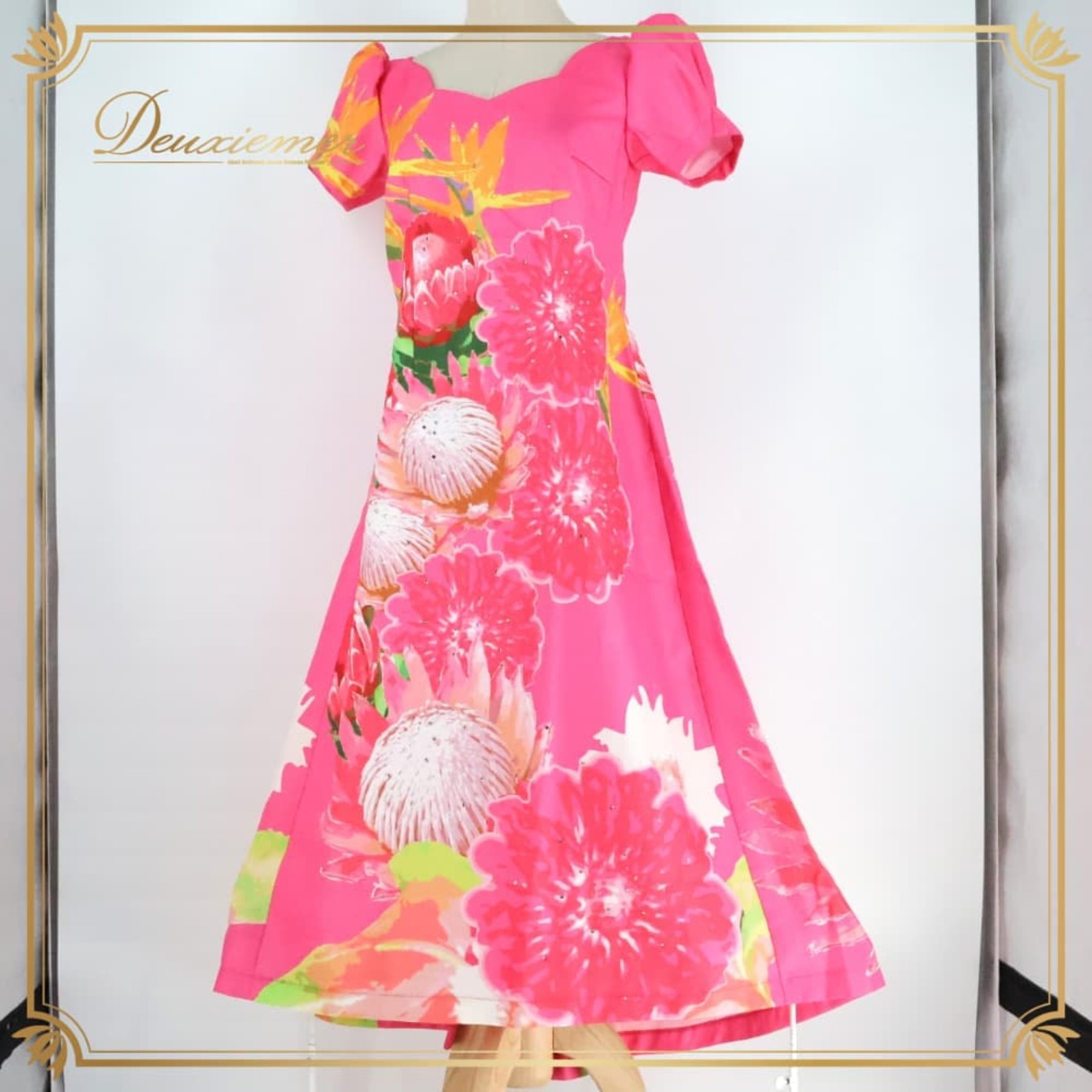 フラダンス 衣装 FANCY DRESS ファンシードレス ワンピース ドレス ピンク系 アシンメトリー ラインストーン カラフル かわいい 華やか 鮮やか 明るい 橙 黄 緑 白 ハワイアン レッスン 練習 オレンジ系 イエロー系 グリーン系 ホワイト系