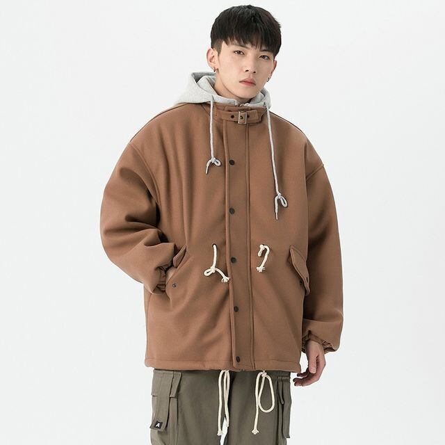 予約販売】フード付きコート 重ね着風 レイヤードスタイル メンズ