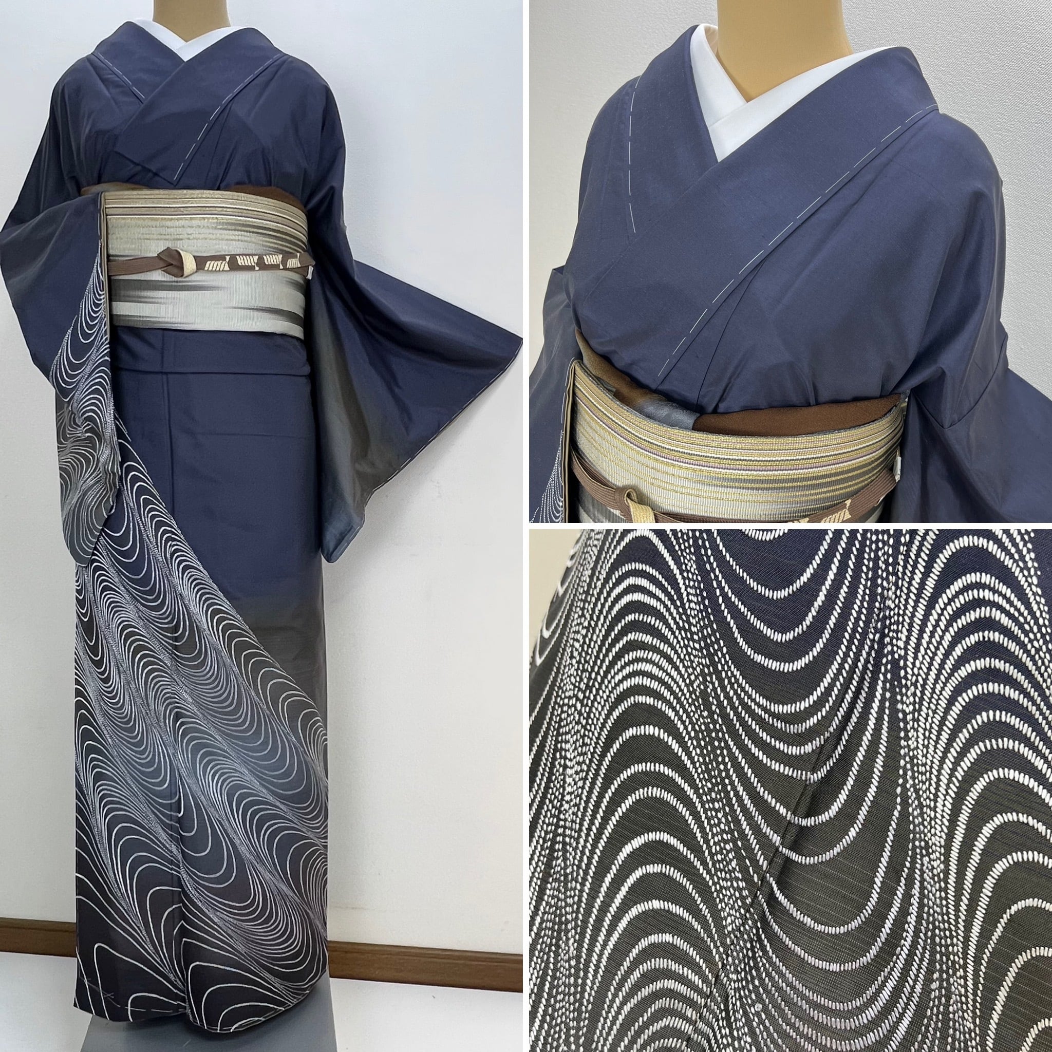 染大島　大島紬　自慢の逸品　付下げ　刺繍　正絹　着物　仕立てたばかり説明文要参考