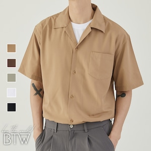 【韓国メンズファッション】ショートスリーブオープンカラーシャツ シンプル カジュアル 涼しい 無地 カラバリ豊富 BW2459