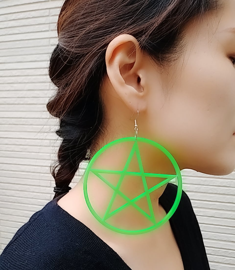 ビック ラウンド＆スター ピアス イヤリング ネオングリーン ネオン