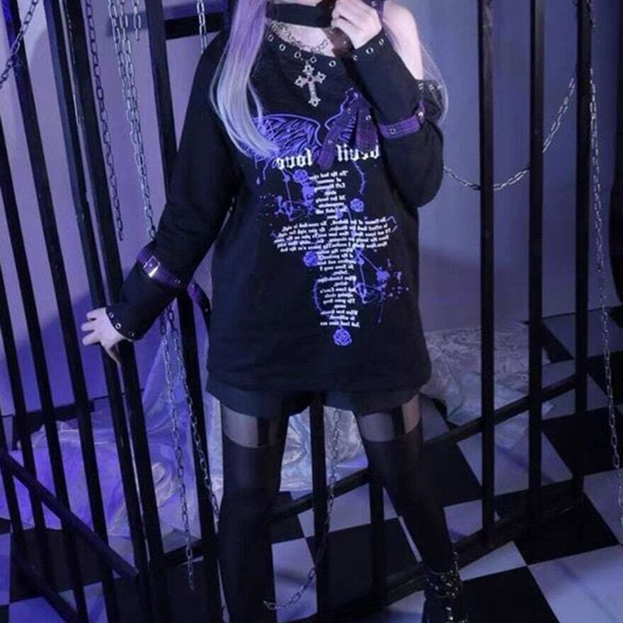 withU　ゴスロリ　クロス ゴスロリ通販 With U ファッション オフショルダー 長袖プルオーバー