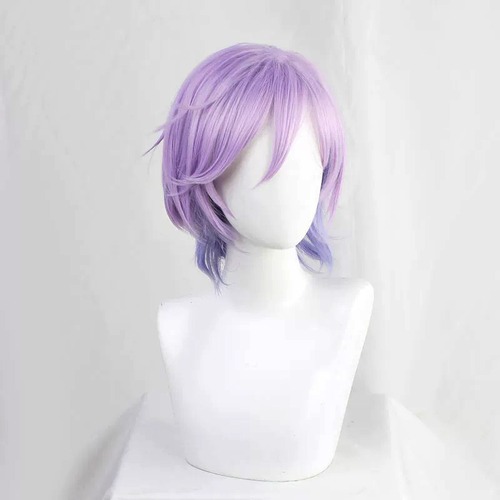コスプレ耐熱ウィッグ ラベンダー ブルーグレー 2トーン グラデーション ミディアム キャラクターウィッグ ★ツイステ/エペル 等 ★即納品★