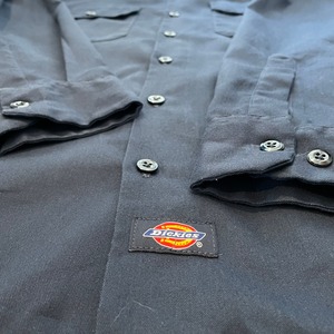 【Dickies】ワークシャツ 無地 長袖シャツ ネイビー L US古着