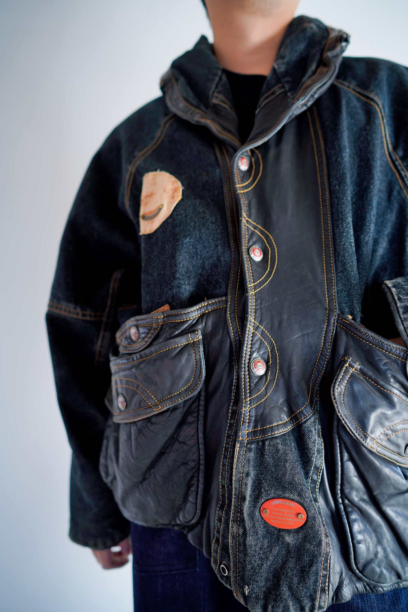 【1980s】"Italy" Denim×Leather design Blouson / 5-440