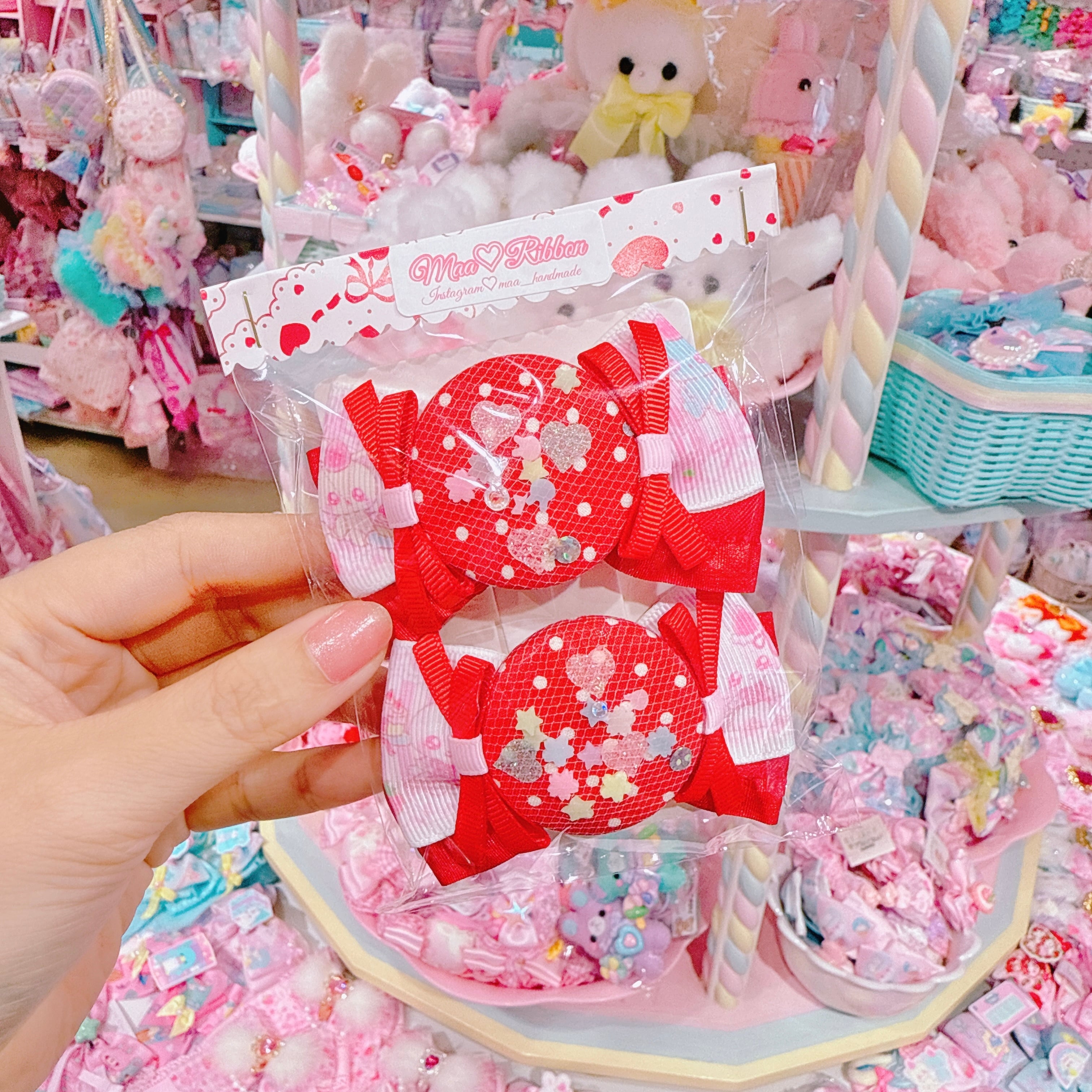 【R14】50-28くるみキャンディリボンツインヘアクリップ