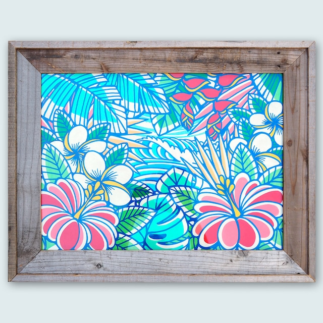 Wood Panel S Size（W Hibiscus Rainbow）with Recycled Wood Frame