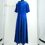 フラダンス 衣装 ワンピース ドレス ブルー系 マーメイドライン 青 ベロア 光沢 無地 シンプル フリル MermaidLine MMJ エムエムジェイ 日本製 鮮やか 高級感 ハワイアン アロハ 上品