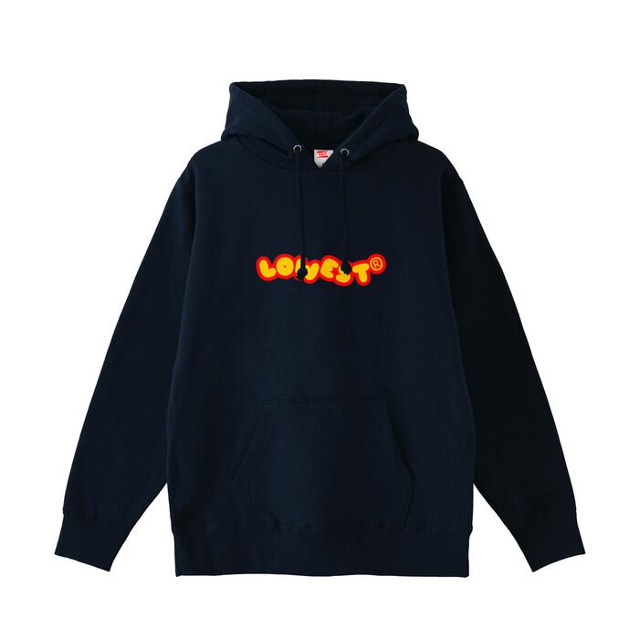 グラフィックプリント 黒 フード付きパーカー プリント】黒フード付きパーカー×背面モチーフ（レッド・ブルー