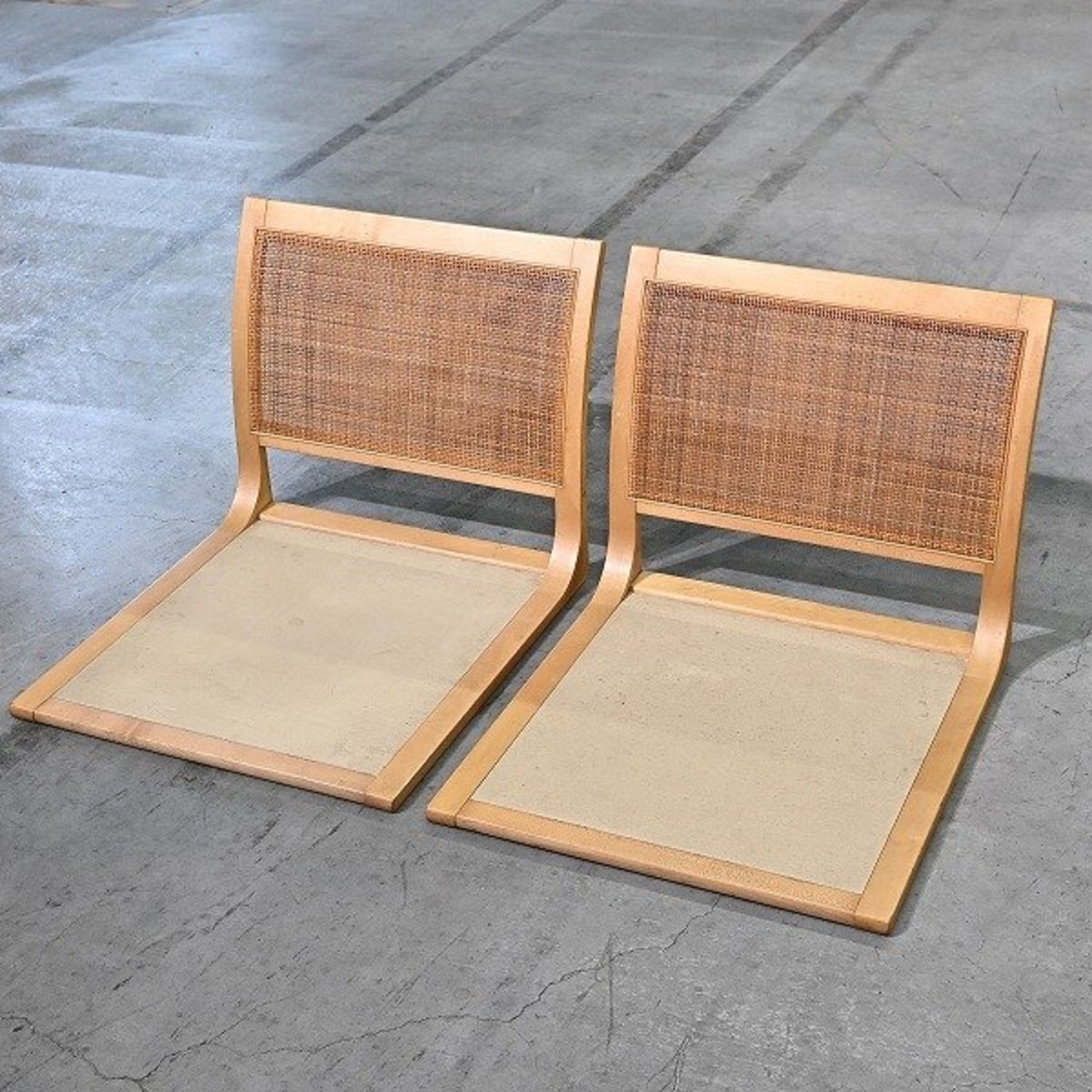 天童木工 14万 座椅子 2脚セット 原好輝 ブナ材 ラタン プライウッド 成形合板 低座 イス チェア 和家具 TENDO