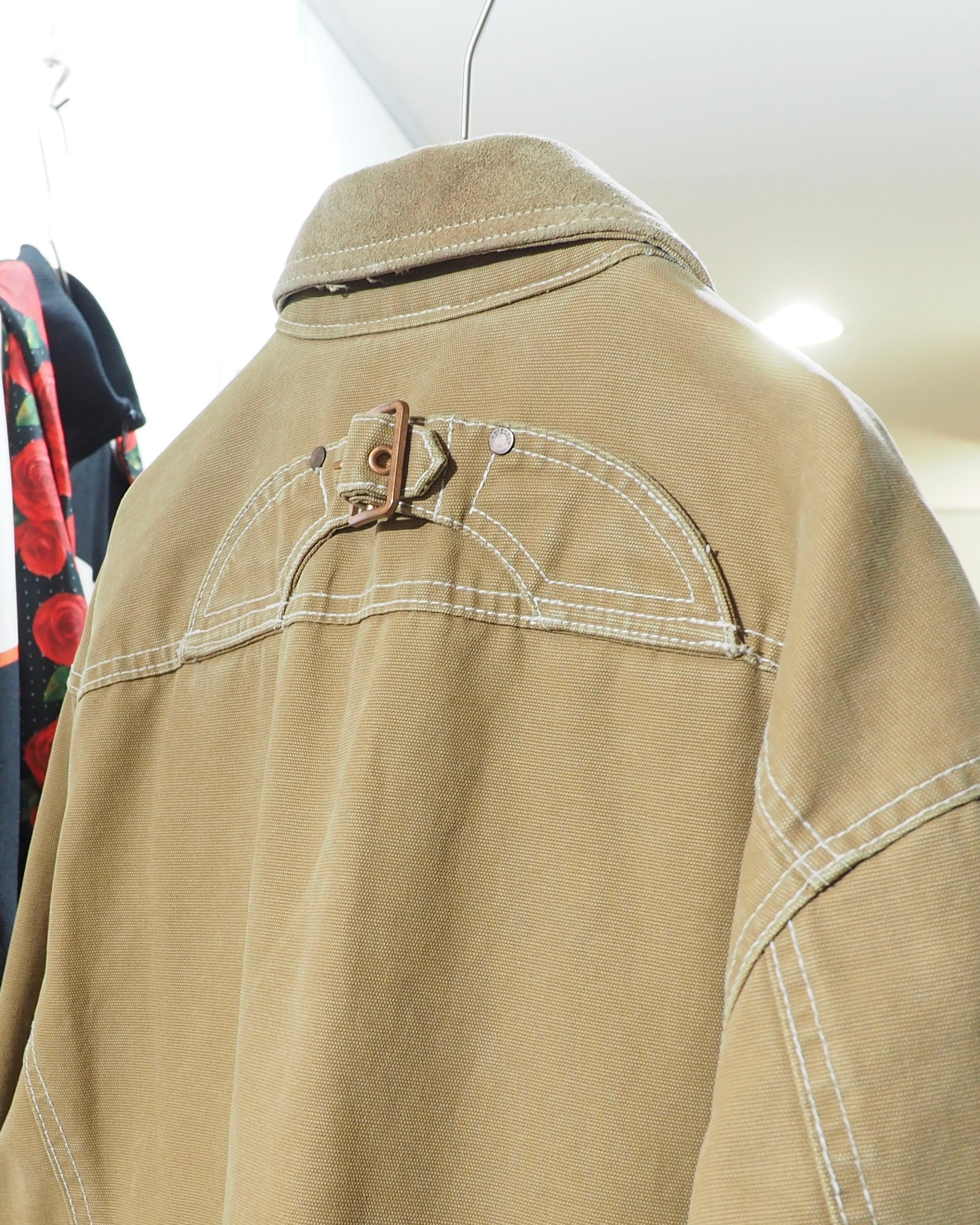 " DIESEL " Suede Leather Switching Cotton Duck Work Jacket
