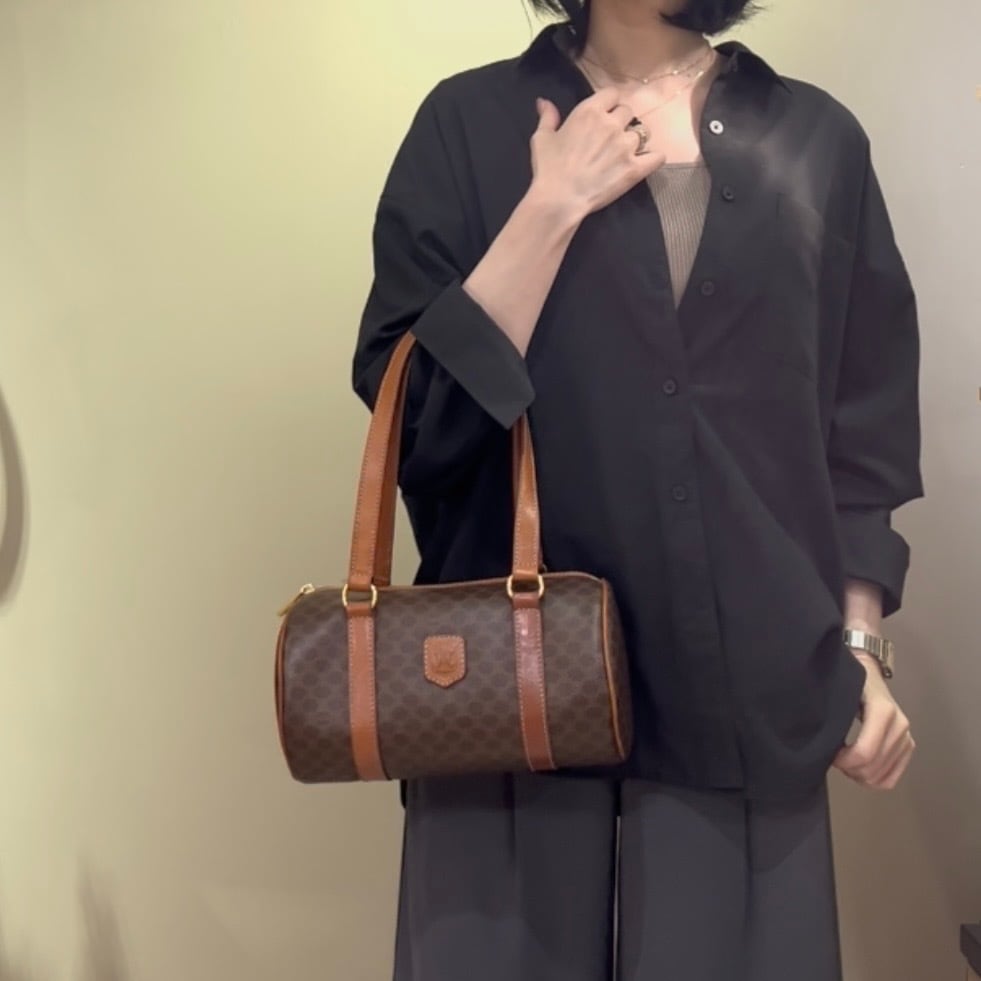 ✨美品✨セリーヌ ウエストバッグ パリマカダム キャンバス レザー ボルドー CELINE】2408 セリーヌ マカダムラウンドボストンショルダーバッグ