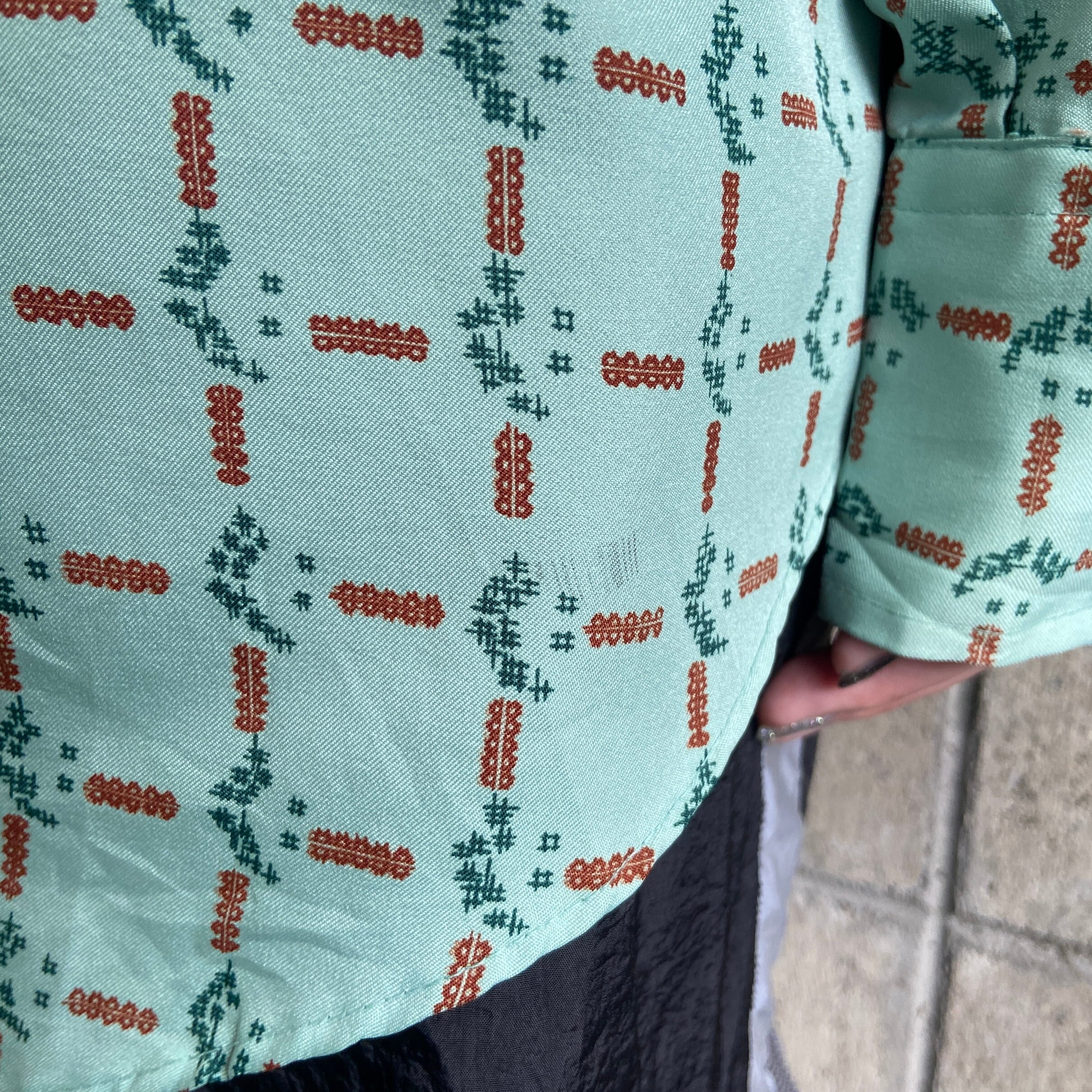 70年代 PERMANENT PRESS Kmart 長袖ポリシャツ 総柄シャツ メンズL相当 