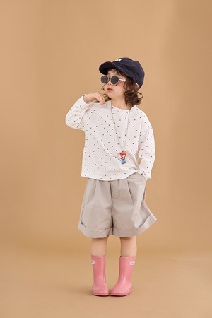 スター柄ベーシックロングTシャツ（ホワイト／グリーン）BOBI 2026春｜90-150cm｜トップス｜総柄｜半袖 ［取寄］