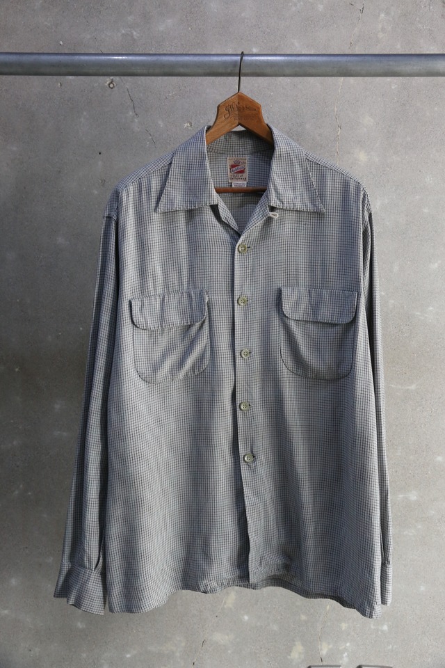 50s【Ashfield by DUKE OF HOLLYWOOD】L/S Rayon Open Collar Shirt 