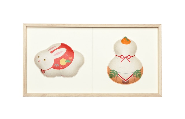 お正月　和紙の縁起物　2種飾り（干支  卯 (うさぎ・梅)・鏡餅）F02-028