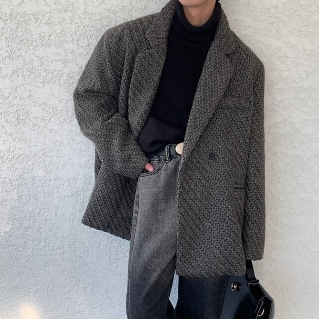 【予約販売】コート ジャケット アウター ブラック 冬 防寒 ジャケット ミディアム丈 メンズ カジュアル 男前 こなれ感 お洒落 韓国 トレンド 秋 冬 M/L/XL