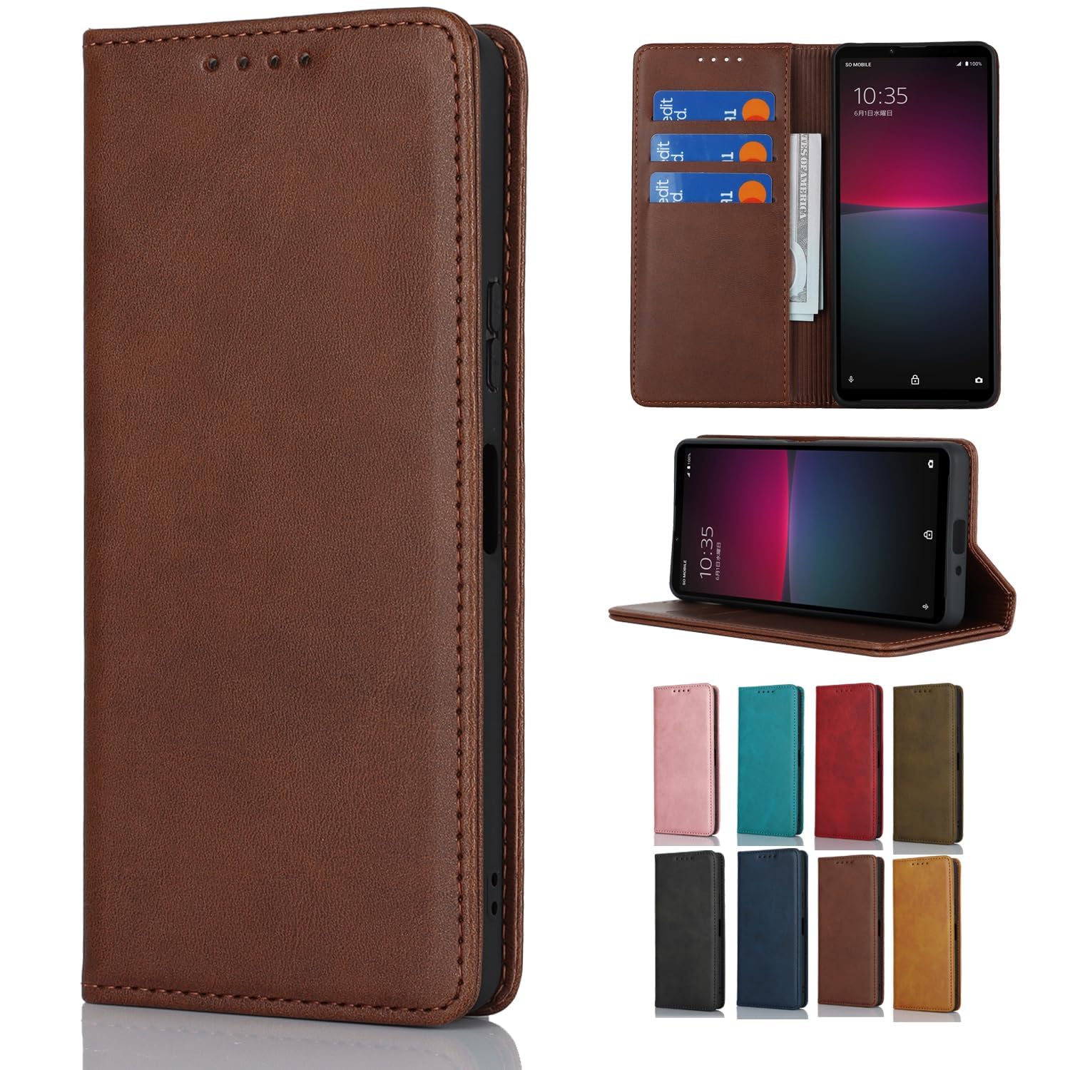 Cavor AQUOS wish5 SH-52F 対応 スマホケース 手帳型 カバー 財布型 全面保護 耐衝撃 耐摩擦 スタンド機能 合成皮革 内蔵マグネット カード収納 3 スロット 暗褐色