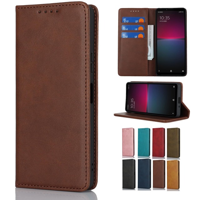 Cavor AQUOS wish5 SH-52F 対応 スマホケース 手帳型 カバー 財布型 全面保護 耐衝撃 耐摩擦 スタンド機能 合成皮革 内蔵マグネット カード収納 3 スロット 暗褐色