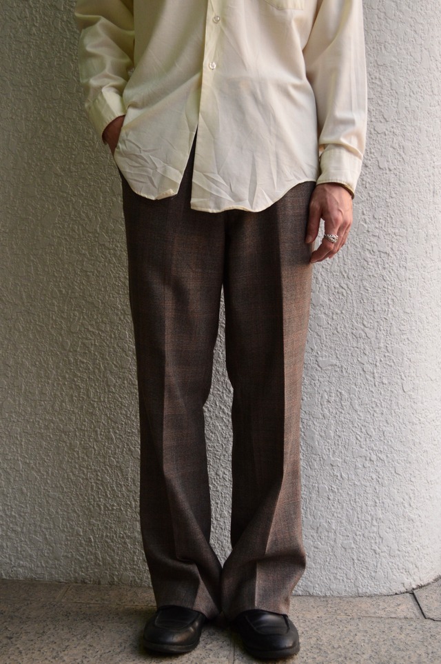 STACY ADAMS 1980's-90's From USA Center Intuck Wide Slacks Windowpen Polyblend Rayon ステイシーアダムス 80s ワイドスラックス
