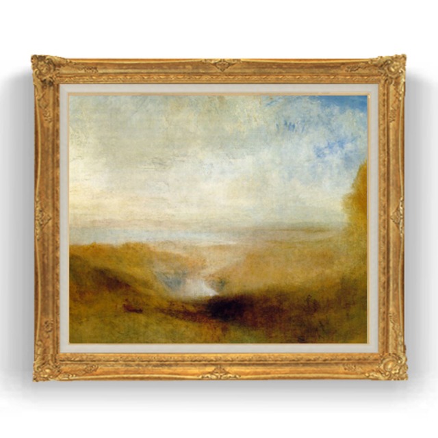 直筆仕上げ油絵　【ターナー】遠くの川と入り江の風景   F20 　絵画  アート インテリア   風景画