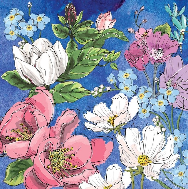 【MICHEL DESIGN WORKS】バラ売り1枚 カクテルサイズ ペーパーナプキン Magnolia ブルー