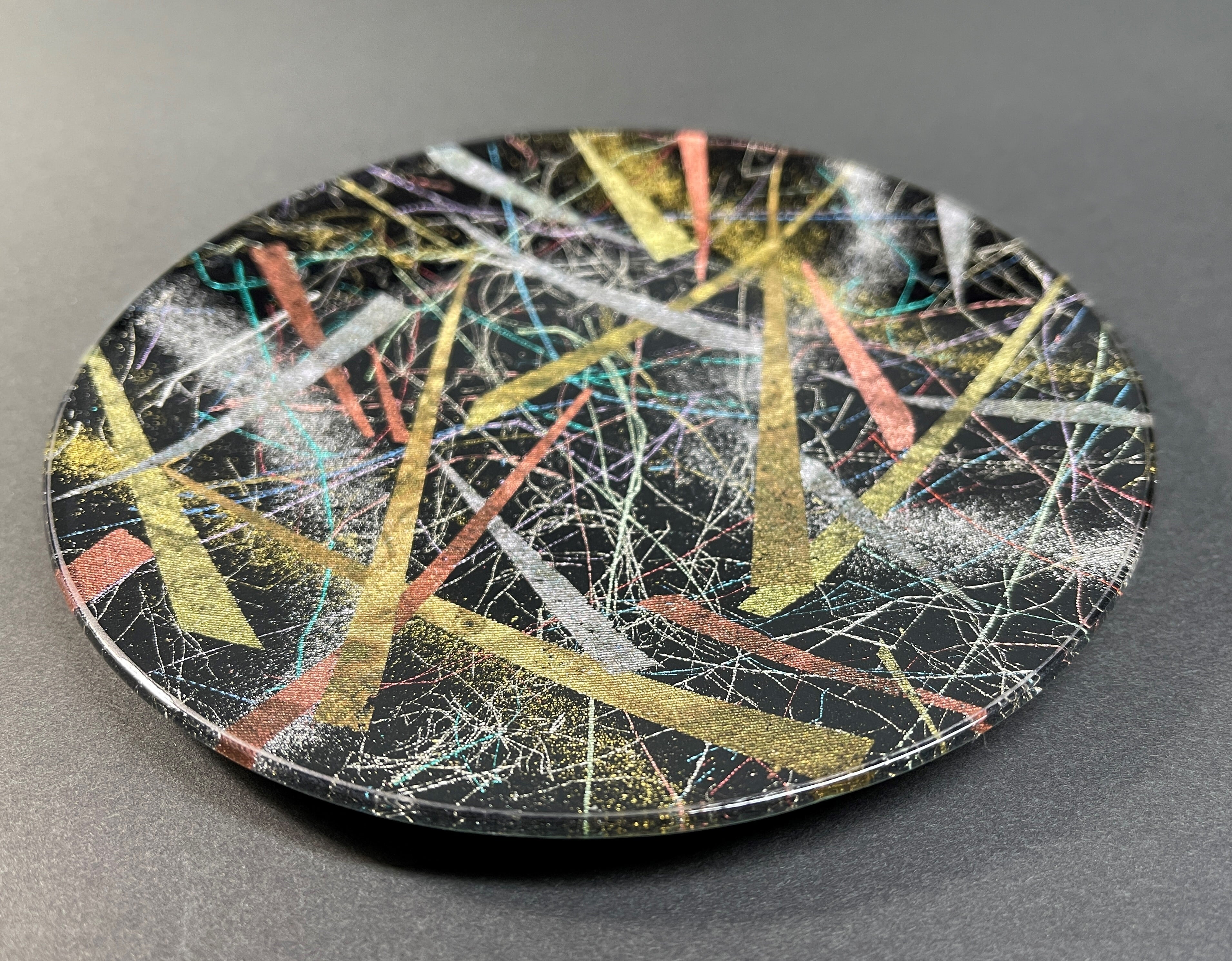 金彩友禅ガラスの器 変わり焼き箔 15cm丸皿 | 金彩工芸 山田