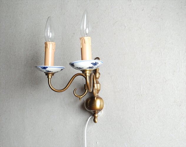 フランス買い付け 真鍮 2灯ウォールライト スコンス キャンドル型 燭台