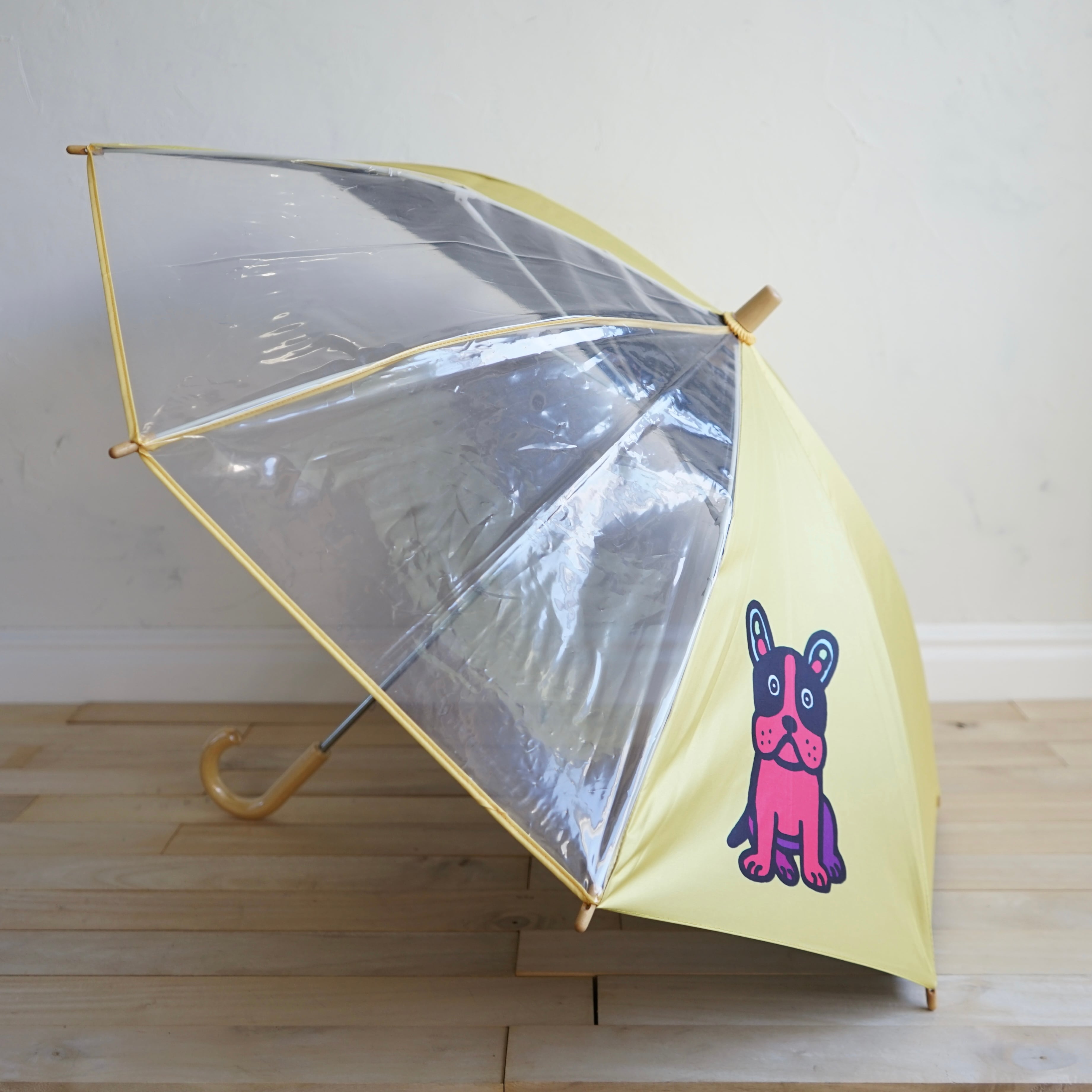 【未使用】LADUREE　ラデュレ　長傘　雨傘 ドット フレンチブルドッグ 未使用】LADUREE ラデュレ 長傘 雨傘 ドット フレンチブルドッグ