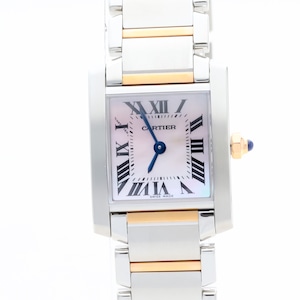 カルティエ タンクフランセーズ SM コンビ ピンクシェル文字盤