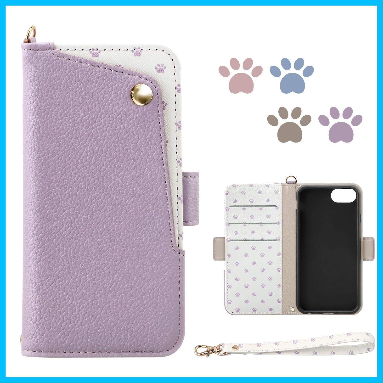 for iPhone 8 ケース 手帳型 iPhone SE3/SE2 ケース 可愛い 猫 足跡