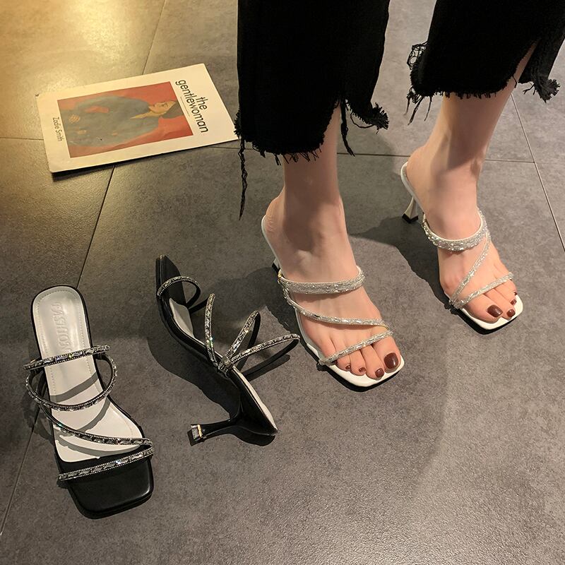 ミュールレッドハイヒールラインストーンサマー 靴 シューズ 夏物 部族の婦人靴76487234081