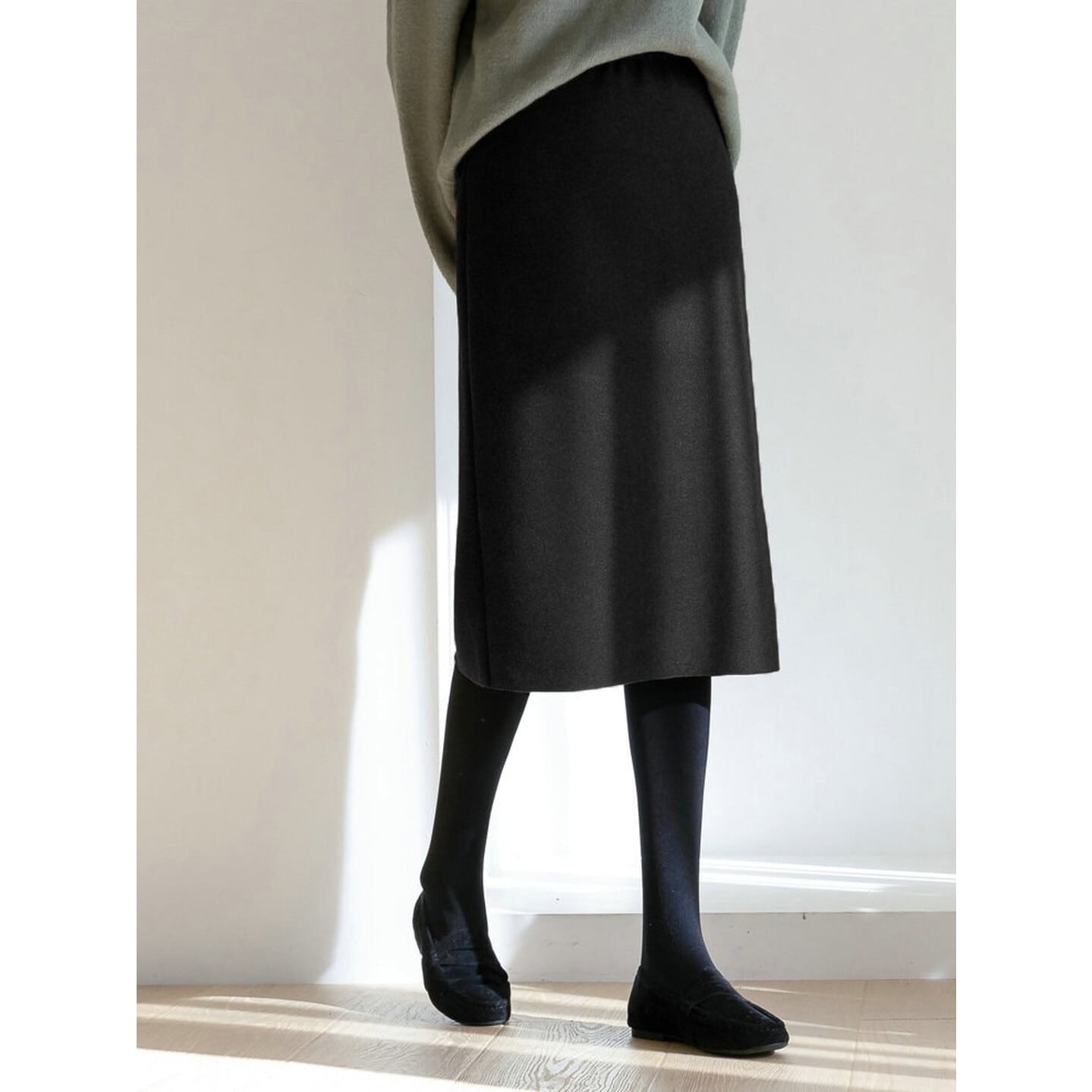 ウール混 ミドルストレートスカート【XS-3XL】 RA3146